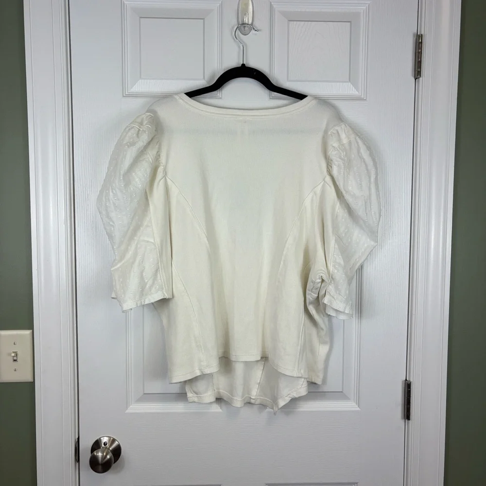 NWT By Anthropologie puff sleeve structured v neck tee sz 3X - Picture 11 of 11